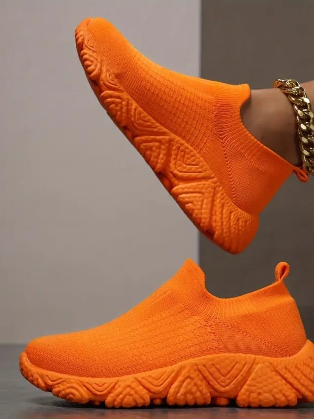 Men's Slip-On Knit Athletic Sneakers - Orange